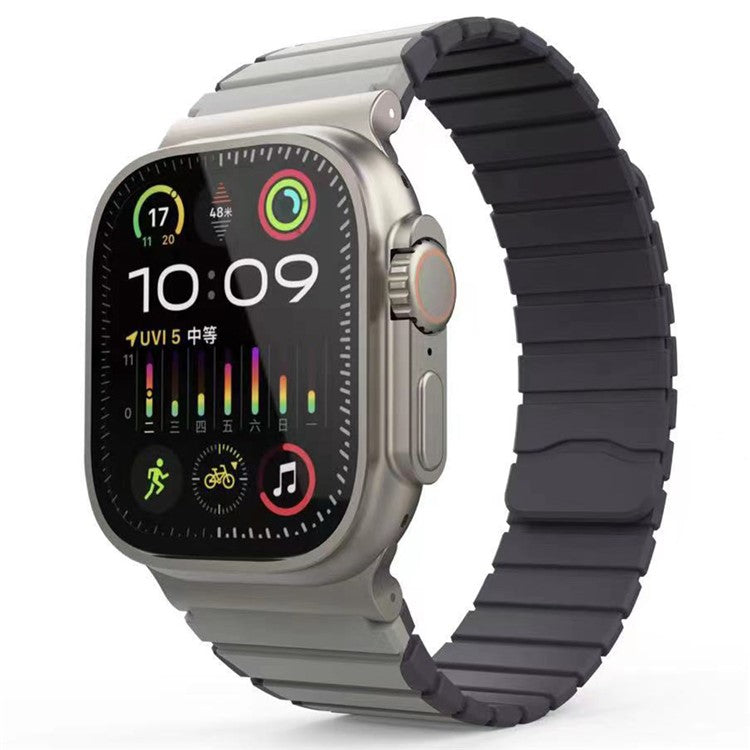 Silicone Band for Apple Watch 10 46mm / Ultra 2 / Ultra 49mm / 9 8 7 45mm / SE (2023) SE (2022) SE 6 5 4 44mm / 3 2 1 42mm Magnetic Strap - Grey