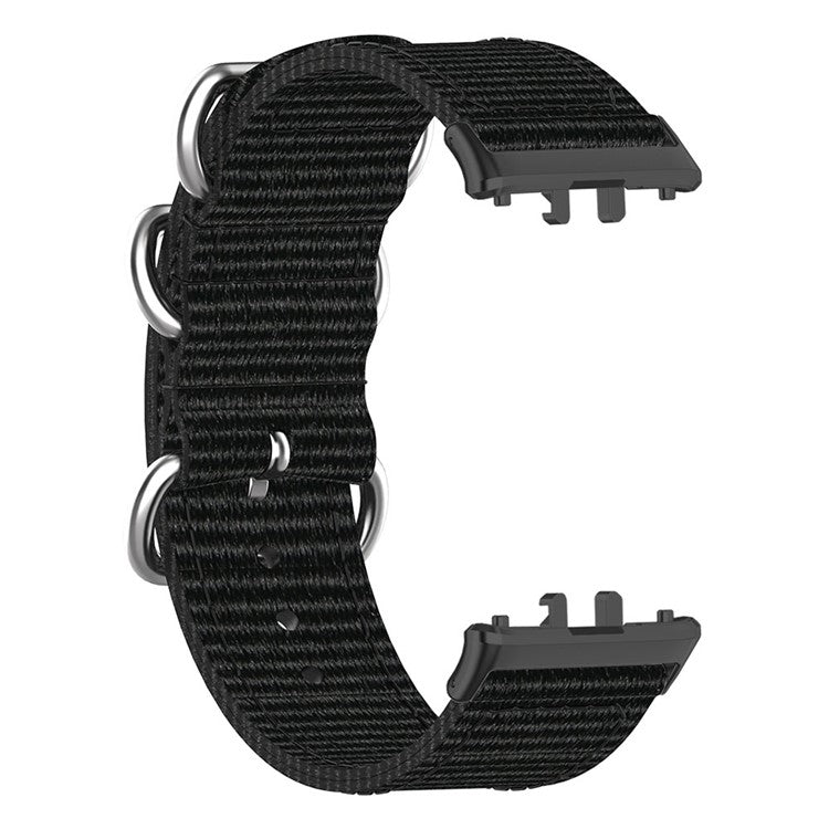 For Samsung Galaxy Fit3 SM-R390 Nylon Watch Strap Three Rings Replacement Wrist Band  - Black