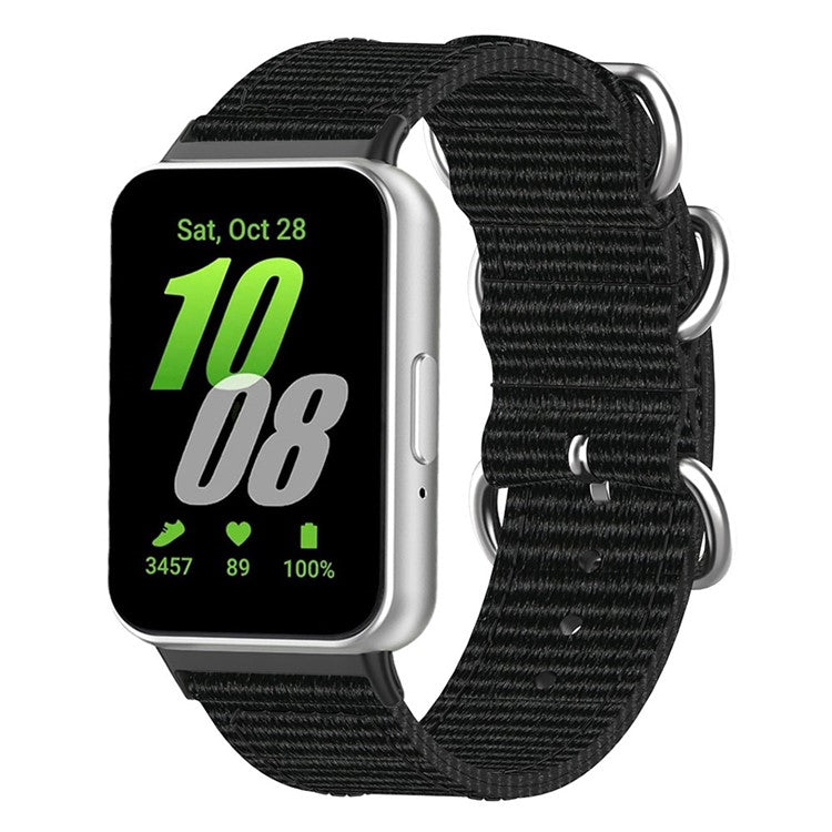 For Samsung Galaxy Fit3 SM-R390 Nylon Watch Strap Three Rings Replacement Wrist Band  - Black