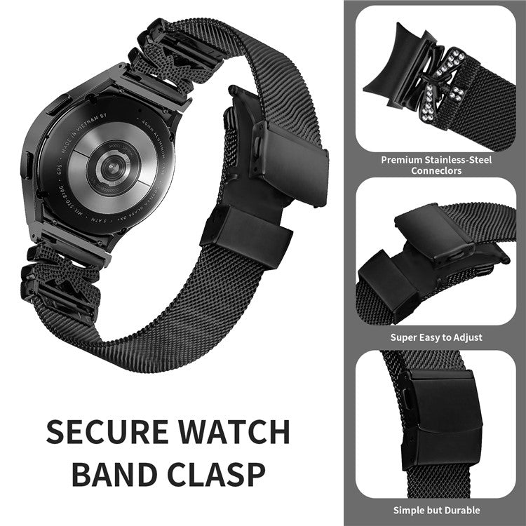 For Samsung Galaxy Watch6 / Watch6 Classic Rhinestone Stainless Steel Watch Strap Black Bracelet