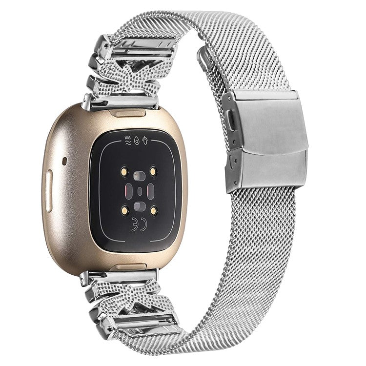 For Fitbit Sense / Versa 3 Milanese Watchband Stainless Steel Watch Strap with Rhinestone Decor - Silver