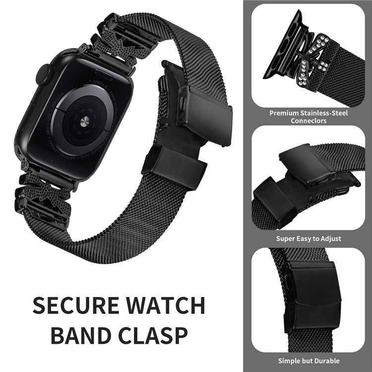 Watch Band for Apple Watch Series 10 42mm / 9 8 7 41mm  /  Series 6 5 4 SE SE (2022) SE (2023) 40mm  /  Series 3 2 1 38mm Stainless Steel Strap - Black