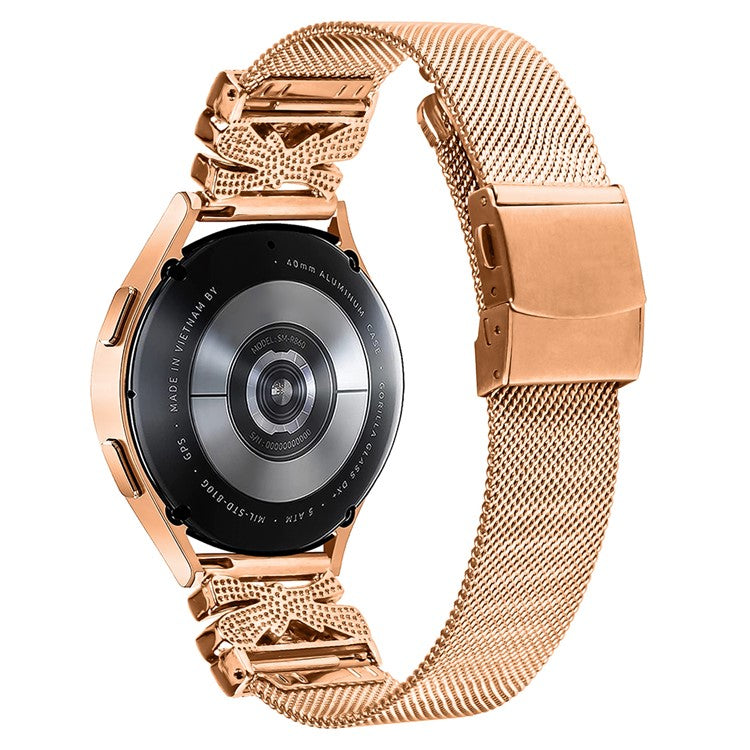 For Samsung Galaxy Watch3 41mm R850 Butterfly Design Adjustable Milanese Band 20mm Stainless Steel Strap - Rose Gold