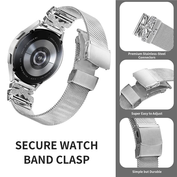 For Garmin Vivomove 3 / GarminMove 3 20mm Milanese Stainless Steel Watch Band with Rhinestone Decor - Silver