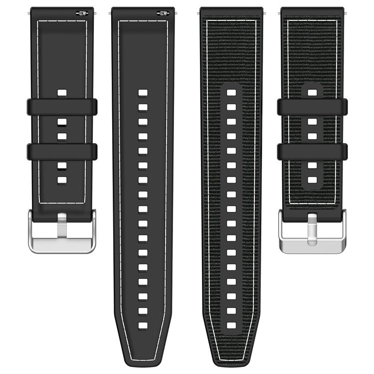 For Samsung Galaxy Watch3 45mm / Huawei Watch GT 4 46mm Watch Strap 22mm Silicone+Nylon Wrist Band - Black