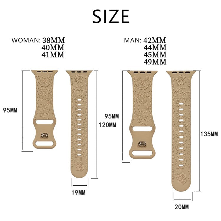 Rose Embossment Strap for Apple Watch Series 10 42mm / 9 8 7 41mm / SE (2023) SE (2022) SE 6 5 4 40mm / 3 2 1 38mm Silicone Band - Milk Tea