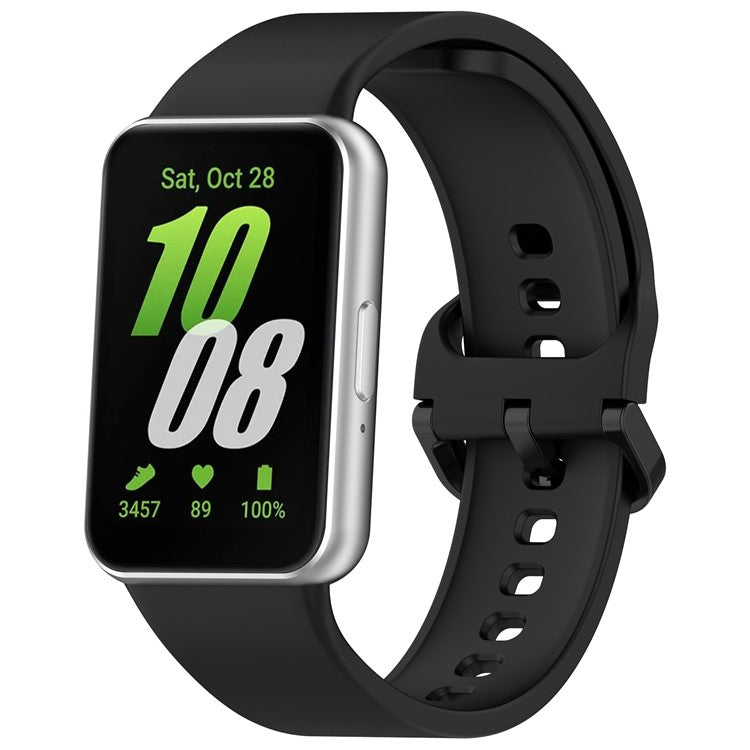 For Samsung Galaxy Fit3 (SM-R390) Watch Bracelet Soft Silicone Strap with Flat Buckle - Black