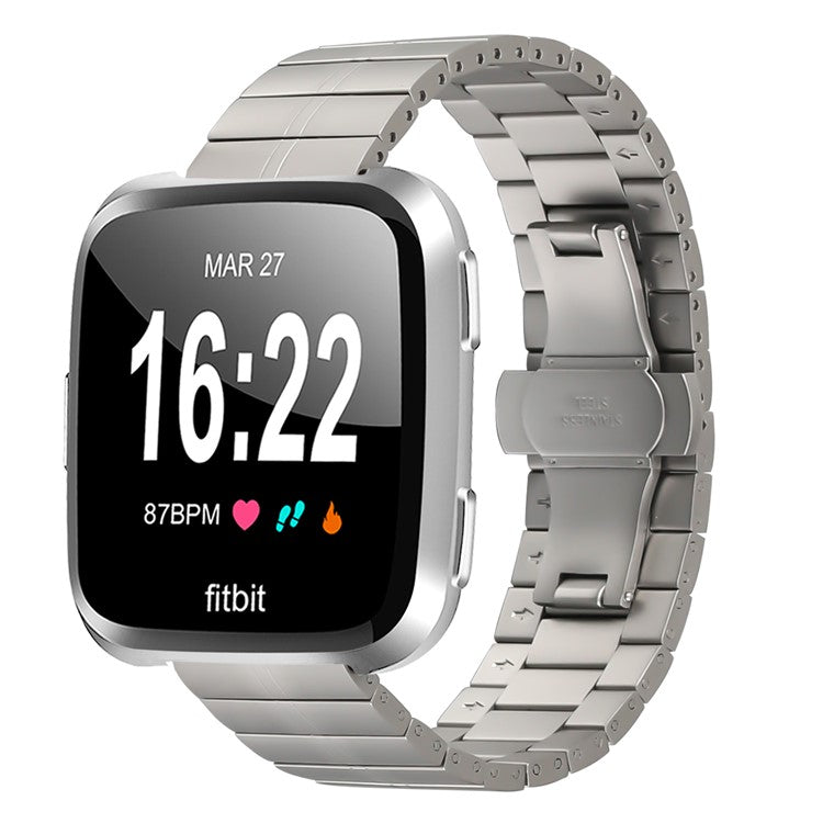 For Fitbit Versa / Versa Lite / Versa 2 Line Splicing Stainless Steel Watch Strap Butterfly Buckle Band - Titanium