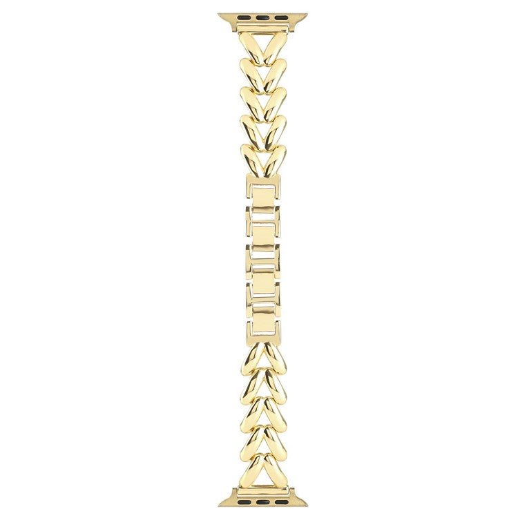 Zinc Alloy V-Shape Band for Apple Watch 10 46mm / Ultra 2 / Ultra 49mm / 9 8 7 45mm / SE (2023) SE (2022) SE 6 5 4 44mm / 3 2 1 42mm Watch Strap - Gold