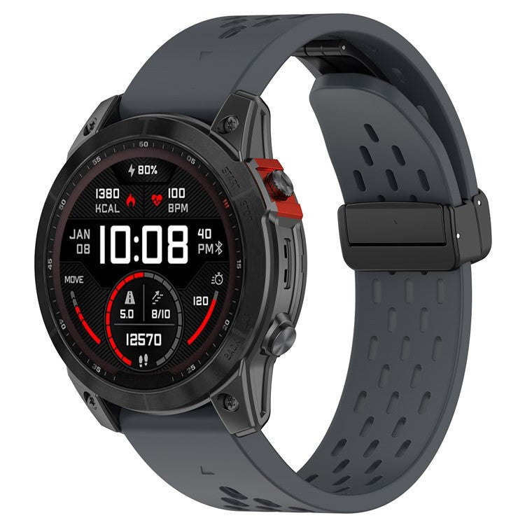 KALEBOL KLB-DDGJ-001 For Garmin Fenix 7 / 7 Pro QuickFit 22mm Silicone Watch Band with Magnetic Folding Buckle - Dark Grey