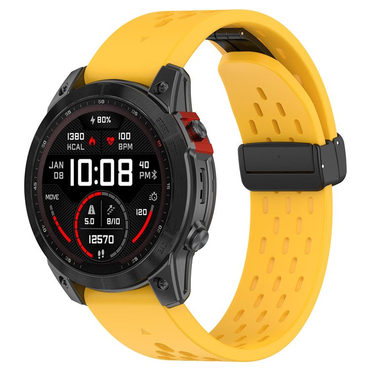 KALEBOL KLB-DDGJ-001 For Garmin Fenix 7X / 7X Pro Watch Band QuickFit 26mm Silicone Strap Magnetic Folding Buckle - Yellow