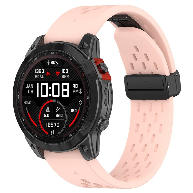 KALEBOL KLB-DDGJ-001 For Garmin Fenix 7X / 7X Pro Watch Band QuickFit 26mm Silicone Strap Magnetic Folding Buckle - Light Pink