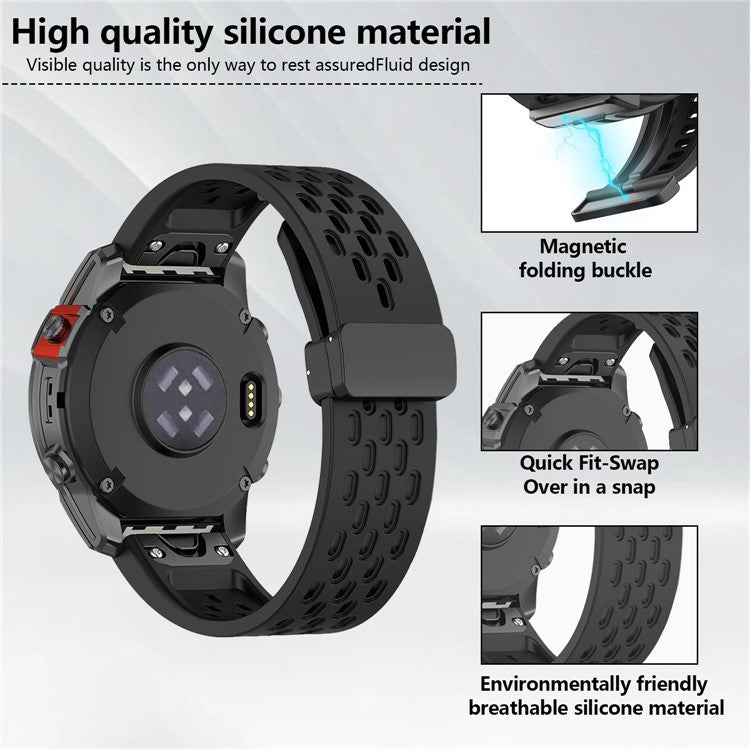 KALEBOL KLB-DDGJ-001 For Garmin Fenix 7X / 7X Pro Watch Band QuickFit 26mm Silicone Strap Magnetic Folding Buckle - Light Pink