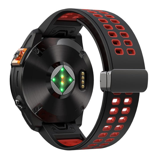KALEBOL KLB-SSGJ-003 For Garmin Fenix 7X / 7X Pro Watch Band QuickFit 26mm Magnetic Buckle Silicone Band - Black+Red