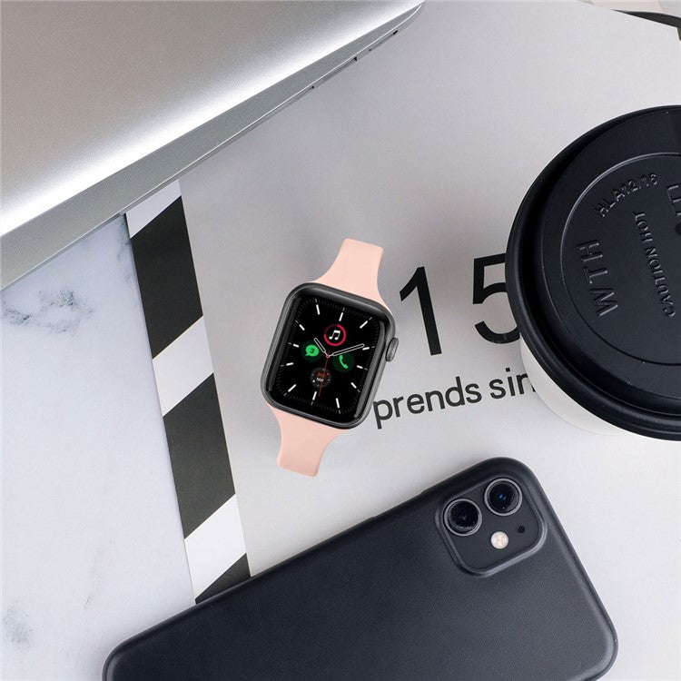 Size S for Apple Watch 10 46mm / Ultra 2 / Ultra 49mm / 9 8 7 45mm / SE (2023) SE (2022) SE 6 5 4 44mm / 3 2 1 42mm Silicone Watch Band Bracelet - Pink