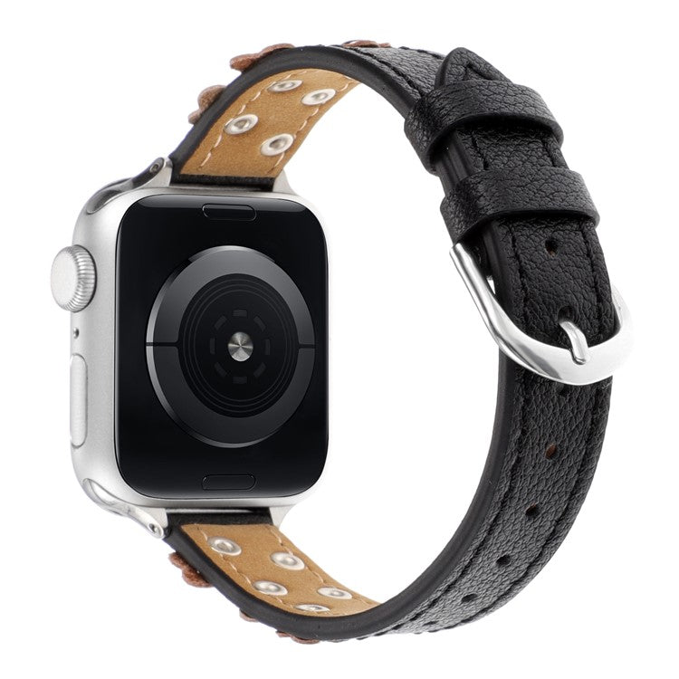 For Apple Watch 10 46mm / Ultra 2 / Ultra 49mm / 9 8 7 45mm / SE (2023) SE (2022) SE 6 5 4 44mm / 3 2 1 42mm Watch Strap PU Leather Band - Black