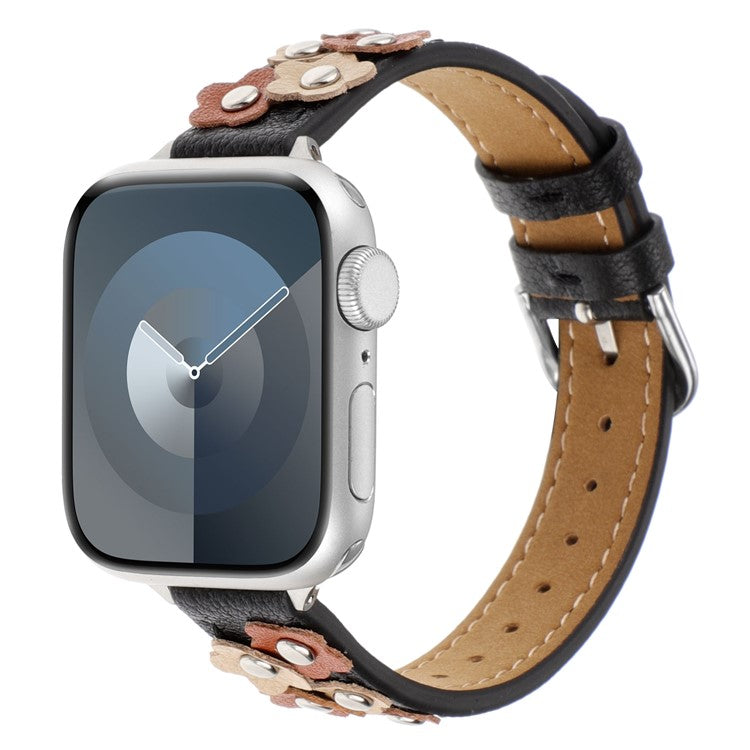 For Apple Watch 10 46mm / Ultra 2 / Ultra 49mm / 9 8 7 45mm / SE (2023) SE (2022) SE 6 5 4 44mm / 3 2 1 42mm Watch Strap PU Leather Band - Black