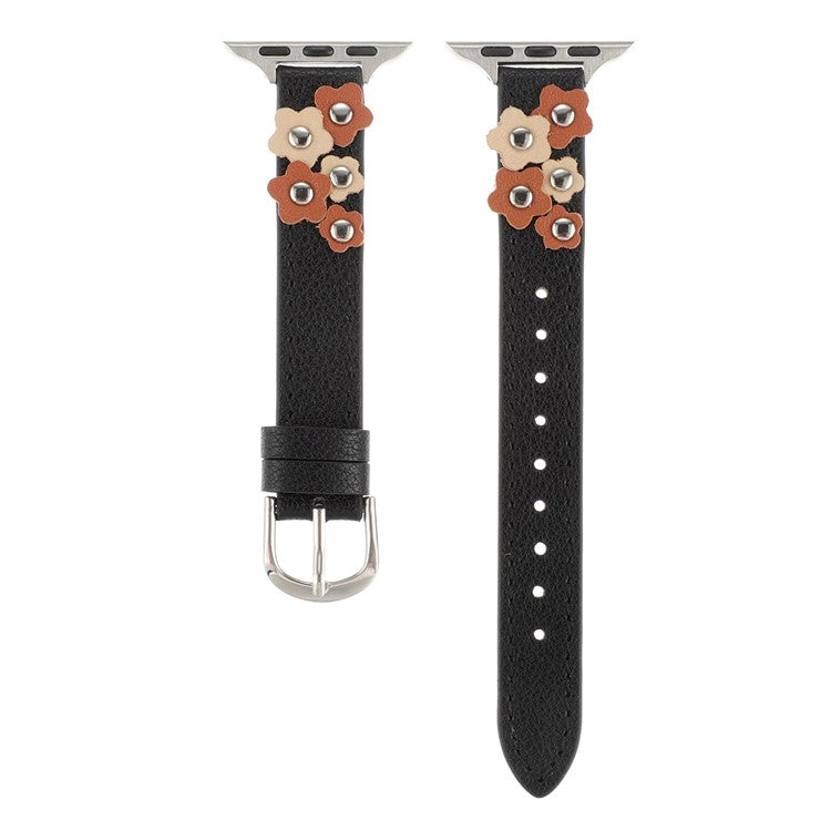 For Apple Watch 10 46mm / Ultra 2 / Ultra 49mm / 9 8 7 45mm / SE (2023) SE (2022) SE 6 5 4 44mm / 3 2 1 42mm Watch Strap PU Leather Band - Black