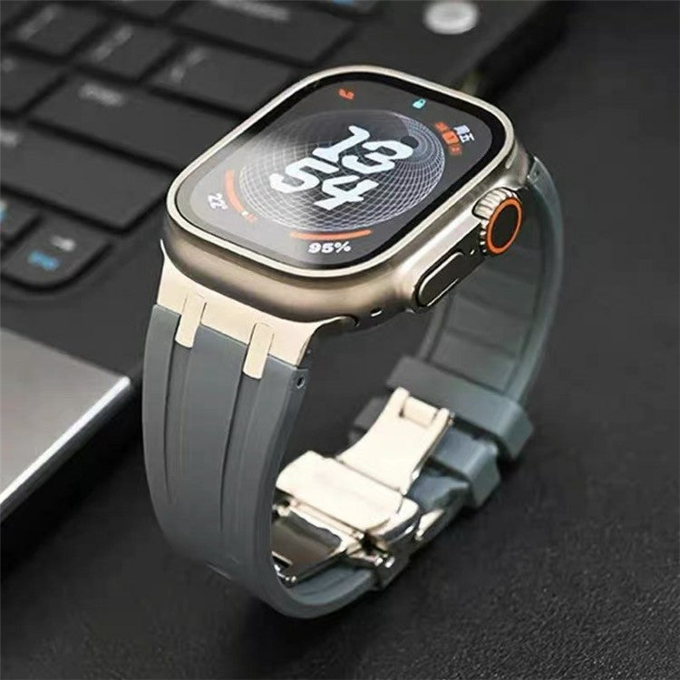 For Apple Watch 10 46mm / Ultra 2 / Ultra 49mm / 9 8 7 45mm / SE (2023) SE (2022) SE 6 5 4 44mm / 3 2 1 42mm Silicone Strap Butterfly Buckle Watchband - Blue