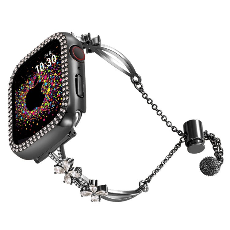 Rhinestone Flower Copper Band for Apple Watch 10 46mm / Ultra 2 / Ultra 49mm / 9 8 7 45mm / SE (2023) SE (2022) SE 6 5 4 44mm / 3 2 1 42mm Bracelet - Black
