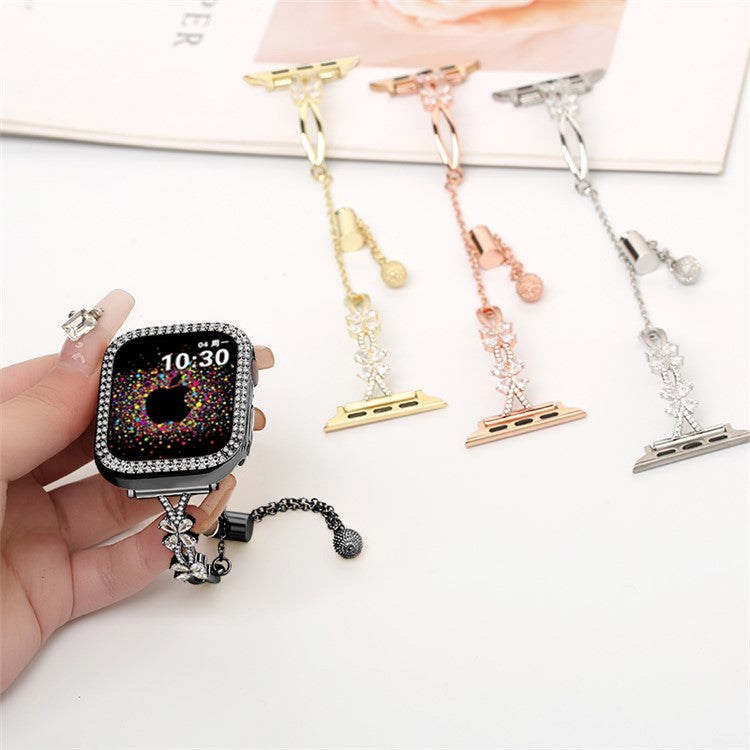 Rhinestone Flower Copper Band for Apple Watch 10 46mm / Ultra 2 / Ultra 49mm / 9 8 7 45mm / SE (2023) SE (2022) SE 6 5 4 44mm / 3 2 1 42mm Bracelet - Black