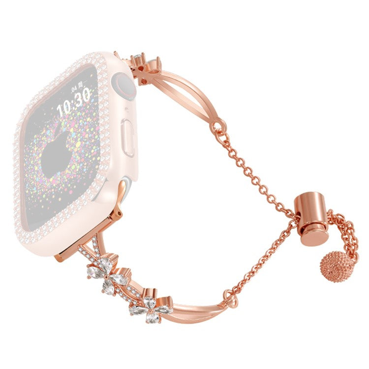 Rhinestone Flower Copper Band for Apple Watch 10 46mm / Ultra 2 / Ultra 49mm / 9 8 7 45mm / SE (2023) SE (2022) SE 6 5 4 44mm / 3 2 1 42mm Bracelet - Rose Gold