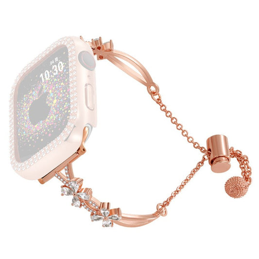 Rhinestone Flower Copper Band for Apple Watch 10 46mm / Ultra 2 / Ultra 49mm / 9 8 7 45mm / SE (2023) SE (2022) SE 6 5 4 44mm / 3 2 1 42mm Bracelet - Rose Gold