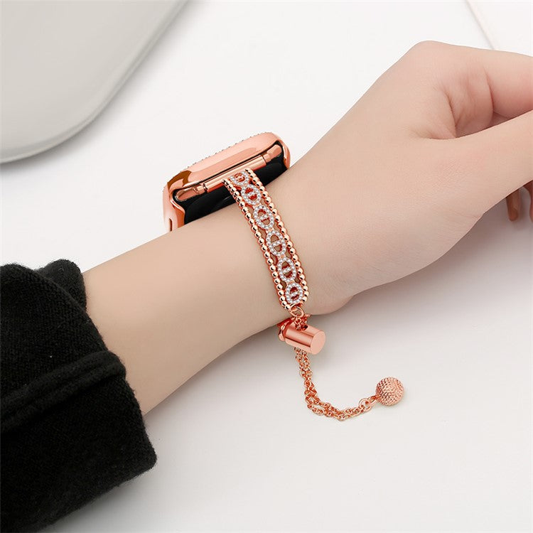Watch Strap for Apple Watch Series 10 42mm / 9 8 7 41mm  / SE (2023) SE (2022) SE 6 5 4 40mm / 3 2 1 38mm Rhinestone Copper Bracelet - Rose Gold