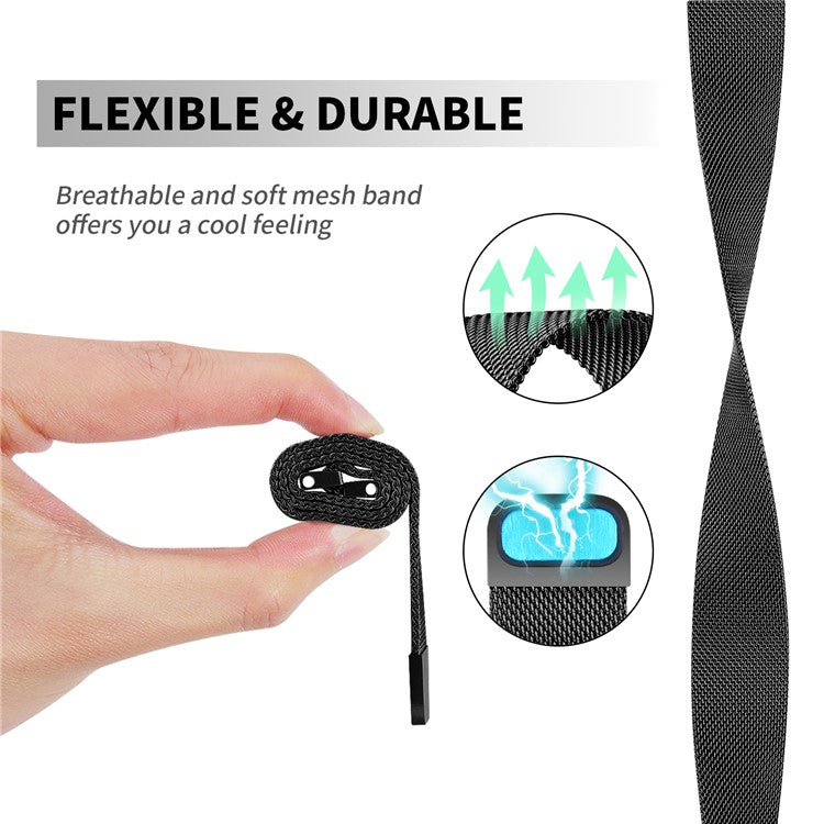 For SyncUP Kids Watch Stainless Steel Replacement Wrist Band Magnetic Milanese Watch Strap - Black