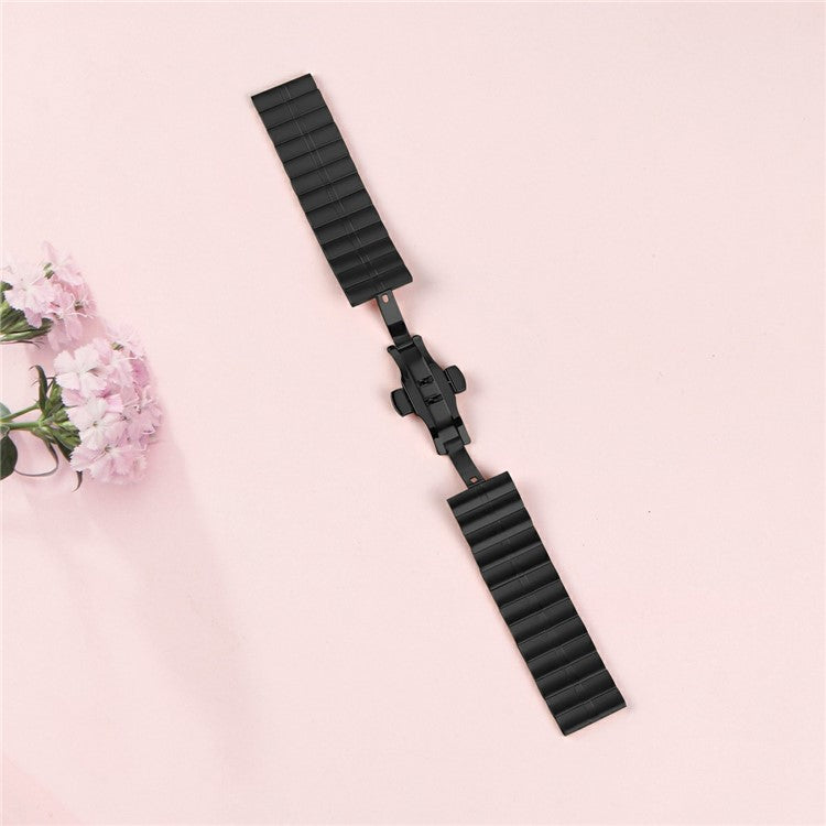 Smartwatch Band for Garmin Forerunner 265 Music Stainless Steel Strap Silver Bracelet - Black