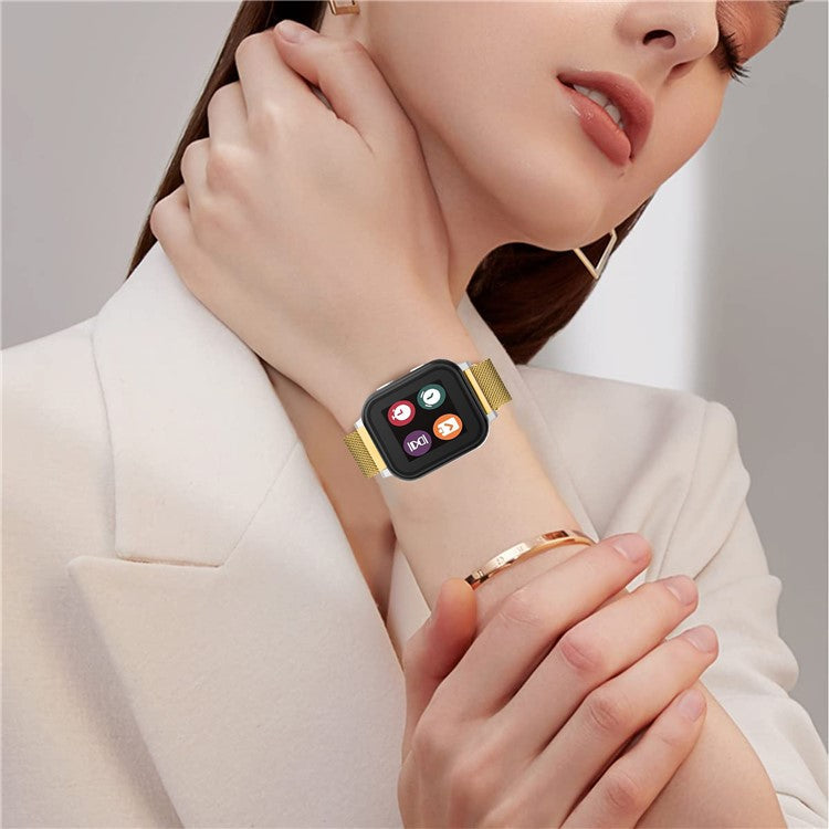 For Verizon GizmoWatch 2 Milanese Mesh Strap Stainless Steel Magnetic Watch Band - Gold