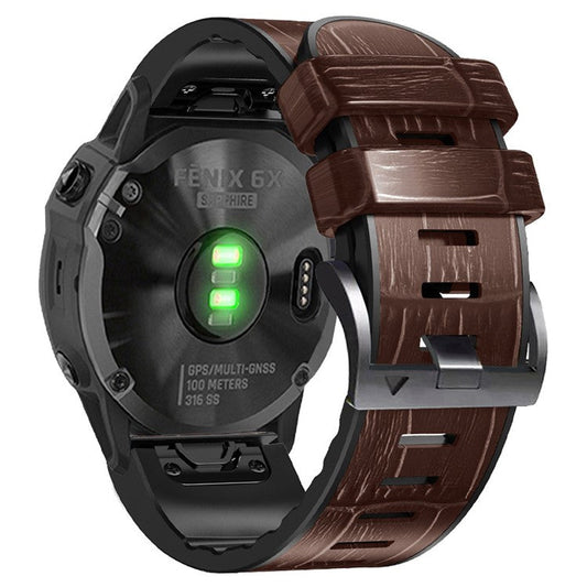 KALEBO KLB-EYWGJPU-001 For Garmin Fenix 6X  /  Fenix 7X  /  Instinct 2X Wrist Watch Band QuickFit 26mm Crocodile Texture Strap - Coffee