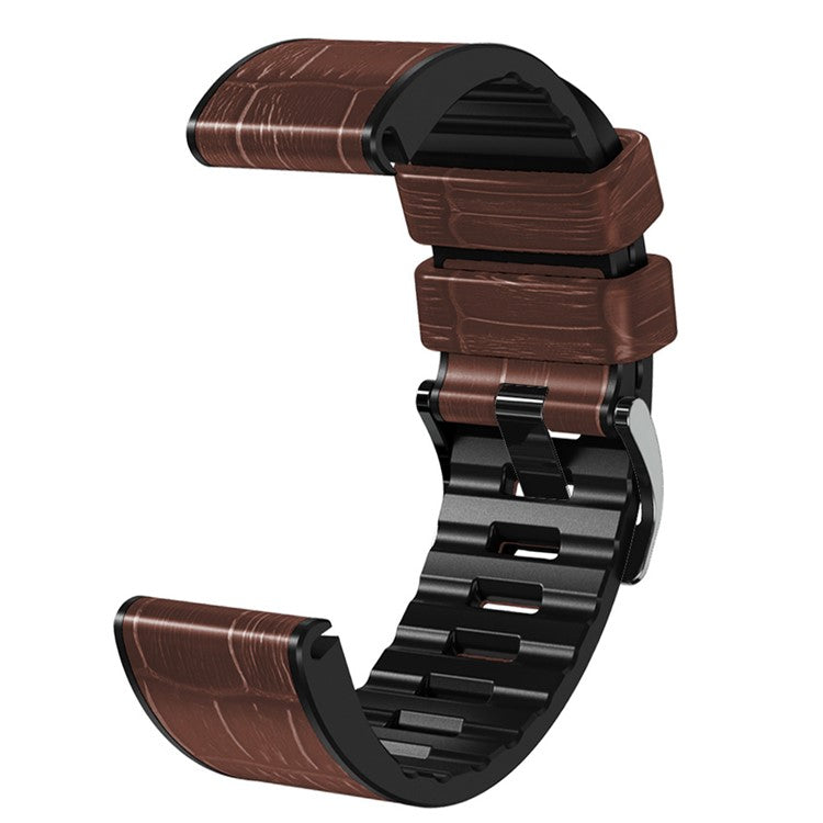 KALEBO KLB-EYWGJPU-001 For Garmin Fenix 6X  /  Fenix 7X  /  Instinct 2X Wrist Watch Band QuickFit 26mm Crocodile Texture Strap - Coffee