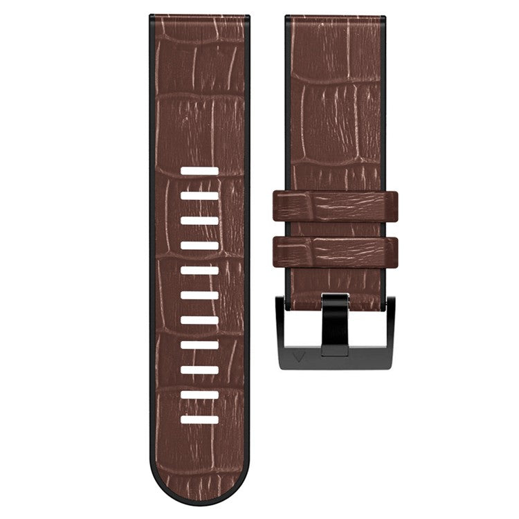 KALEBO KLB-EYWGJPU-001 For Garmin Fenix 6X  /  Fenix 7X  /  Instinct 2X Wrist Watch Band QuickFit 26mm Crocodile Texture Strap - Coffee