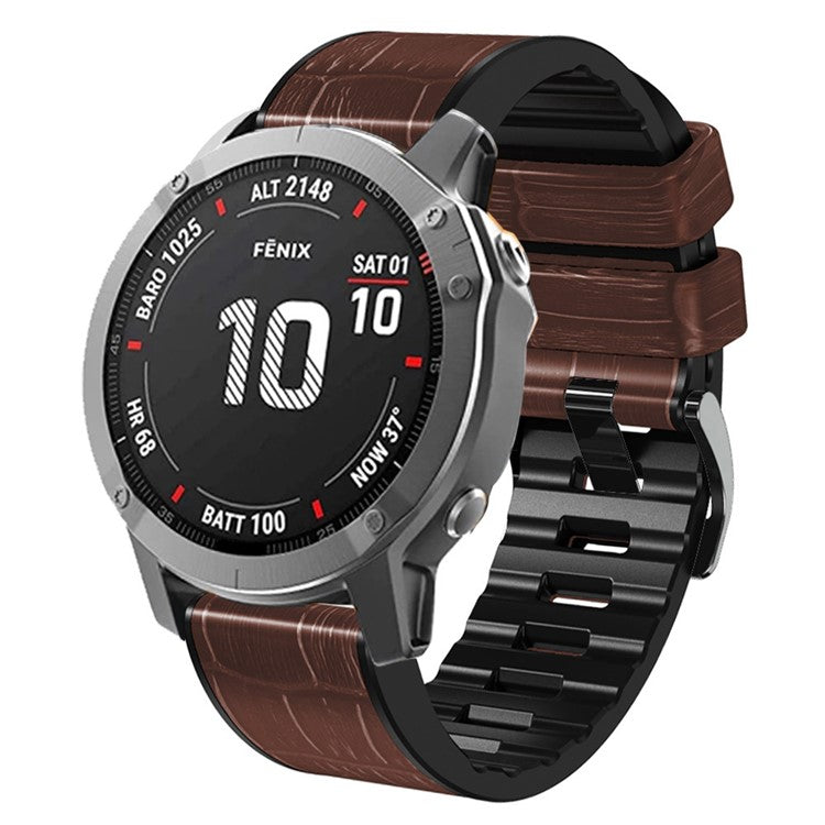 KALEBO KLB-EYWGJPU-001 For Garmin Fenix 6X  /  Fenix 7X  /  Instinct 2X Wrist Watch Band QuickFit 26mm Crocodile Texture Strap - Coffee