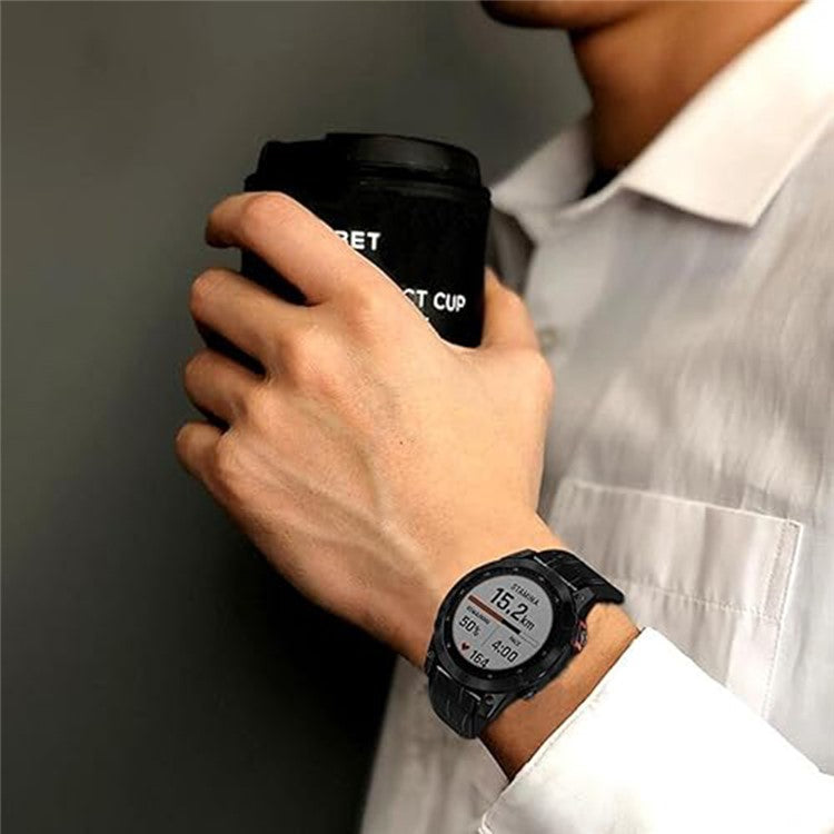 KALEBO KLB-EYWGJPU-001 For Garmin Fenix 6X  /  Fenix 7X  /  Instinct 2X Wrist Watch Band QuickFit 26mm Crocodile Texture Strap - Coffee