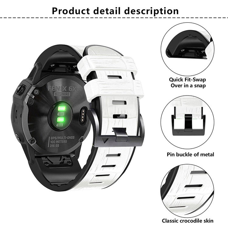 KALEBO KLB-EYWGJPU-001 For Garmin Fenix 6X  /  Fenix 7X  /  Instinct 2X Wrist Watch Band QuickFit 26mm Crocodile Texture Strap - Coffee