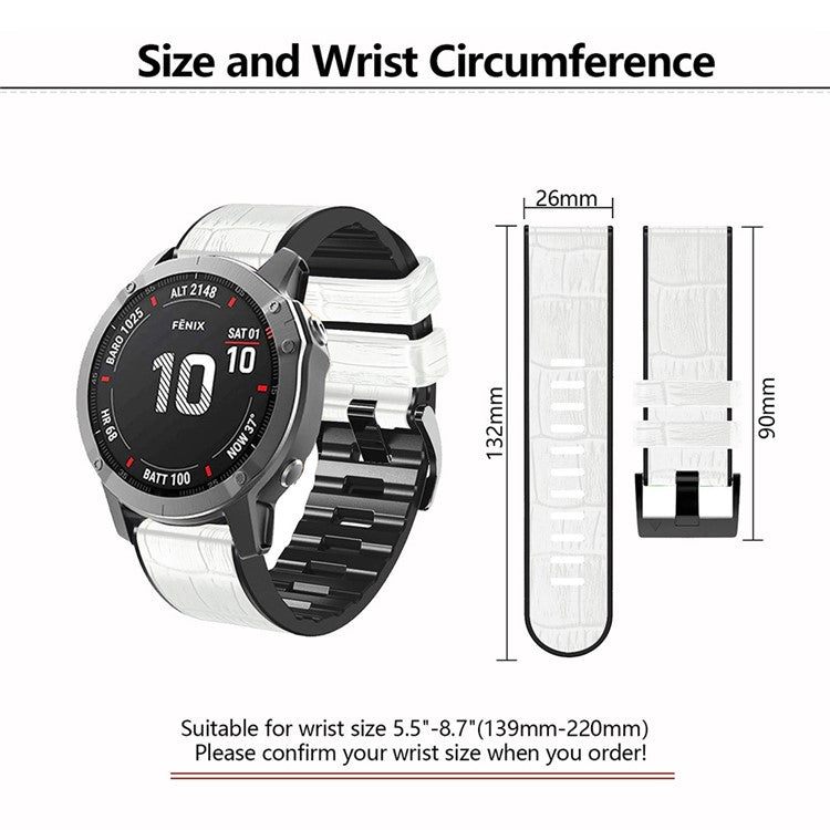 KALEBO KLB-EYWGJPU-001 For Garmin Fenix 6X  /  Fenix 7X  /  Instinct 2X Wrist Watch Band QuickFit 26mm Crocodile Texture Strap - Coffee