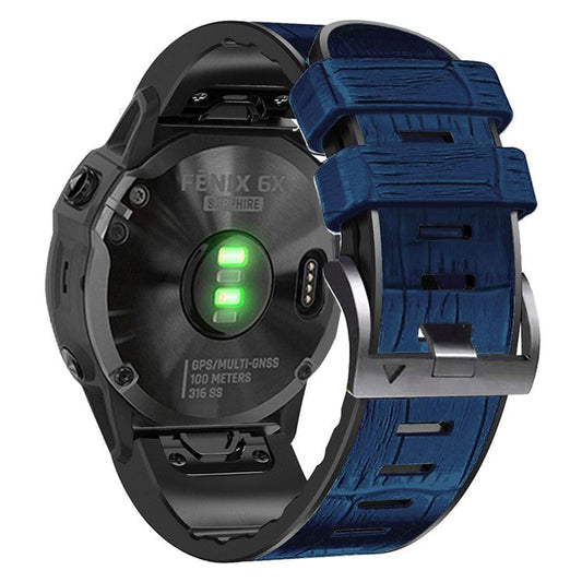 KALEBO KLB-EYWGJPU-001 For Garmin Fenix 6X  /  Fenix 7X  /  Instinct 2X Wrist Watch Band QuickFit 26mm Crocodile Texture Strap - Midnight Blue