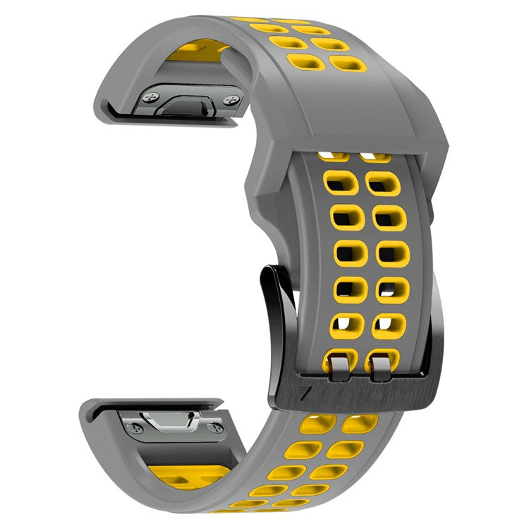 KALEBOL KLB-LWGJ-001 For Garmin Fenix 7  /  7 Pro Watch Band QuickFit 22mm Breathable Double Row Holes Strap - Grey+Yellow