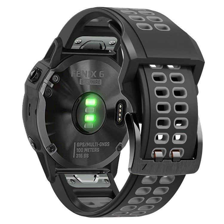 KALEBOL KLB-SSSPKGJ-001 For Garmin QuickFit 26mm Watch Band Breathable Double Row Holes Silicone Strap - Black+Grey