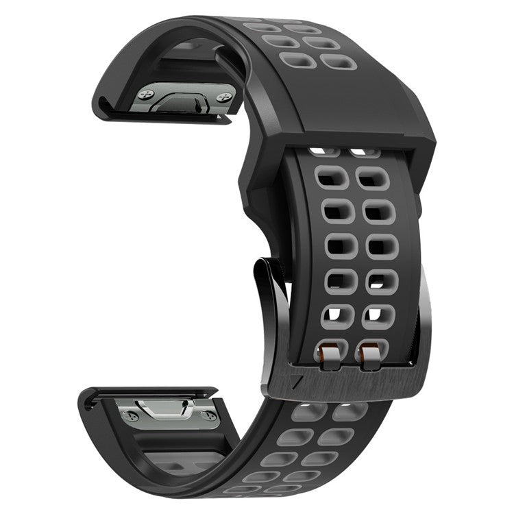 KALEBOL KLB-SSSPKGJ-001 For Garmin QuickFit 26mm Watch Band Breathable Double Row Holes Silicone Strap - Black+Grey
