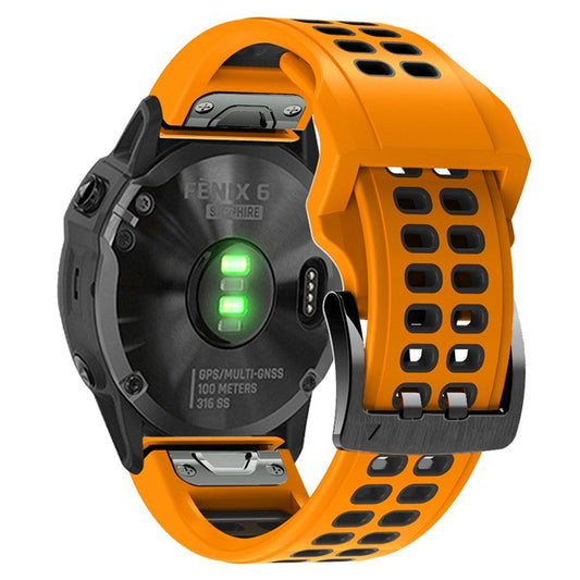 KALEBOL KLB-SSSPKGJ-001 For Garmin QuickFit 26mm Watch Band Breathable Double Row Holes Silicone Strap - Orange+Black