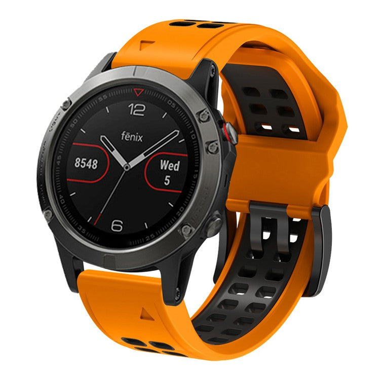 KALEBOL KLB-SSSPKGJ-001 For Garmin QuickFit 26mm Watch Band Breathable Double Row Holes Silicone Strap - Orange+Black