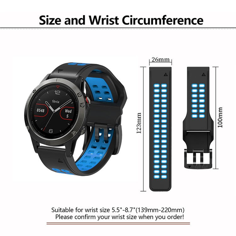 KALEBOL KLB-SSSPKGJ-001 For Garmin QuickFit 26mm Watch Band Breathable Double Row Holes Silicone Strap - Orange+Black