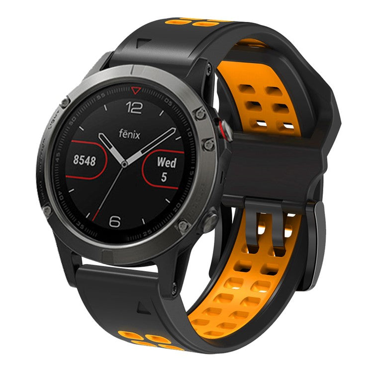 KALEBOL KLB-SSSPKGJ-001 For Garmin QuickFit 26mm Watch Band Breathable Double Row Holes Silicone Strap - Black+Orange