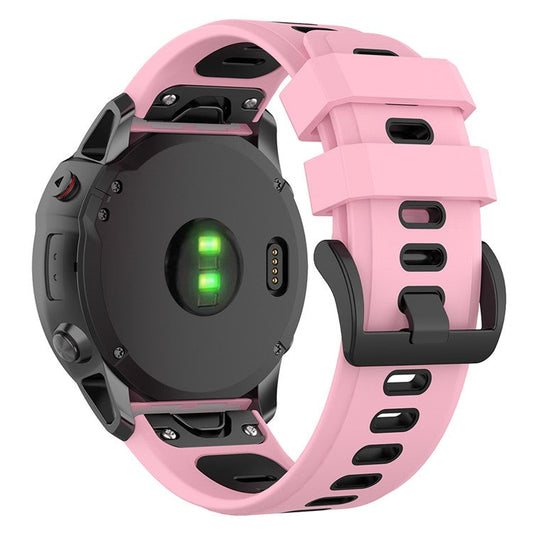 KALEBOL KLB-SSPWGJ-001 For Garmin Fenix 7  /  7 Pro Watch Band QuickFit 22mm Flexible Silicone Wrist Strap - Pink+Black