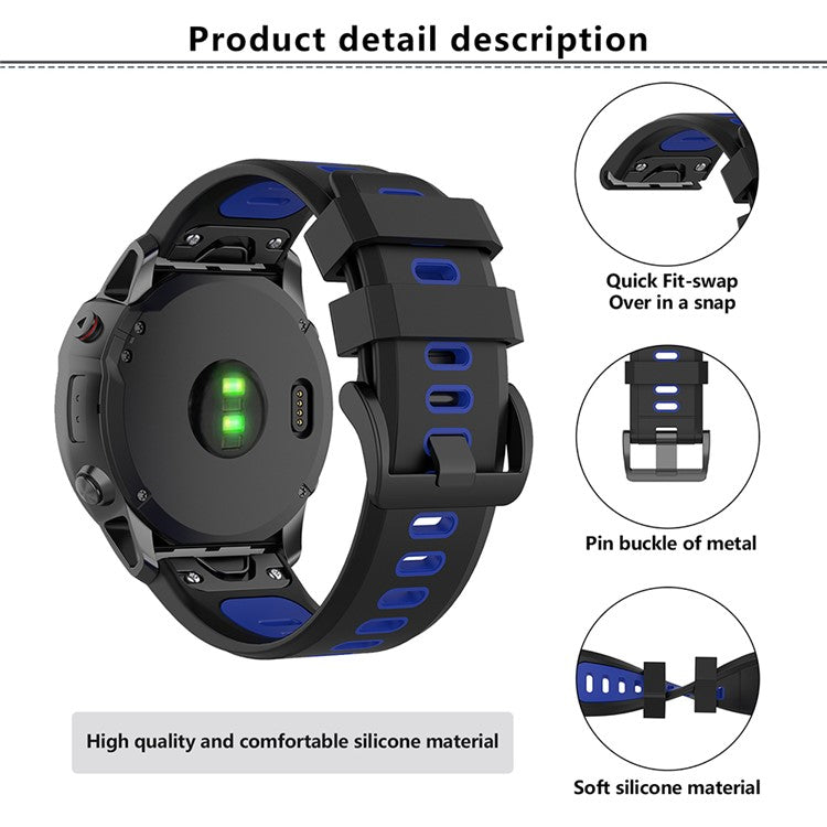 KALEBOL KLB-SSPWGJ-001 For Garmin Fenix 7  /  7 Pro Watch Band QuickFit 22mm Flexible Silicone Wrist Strap - Pink+Black
