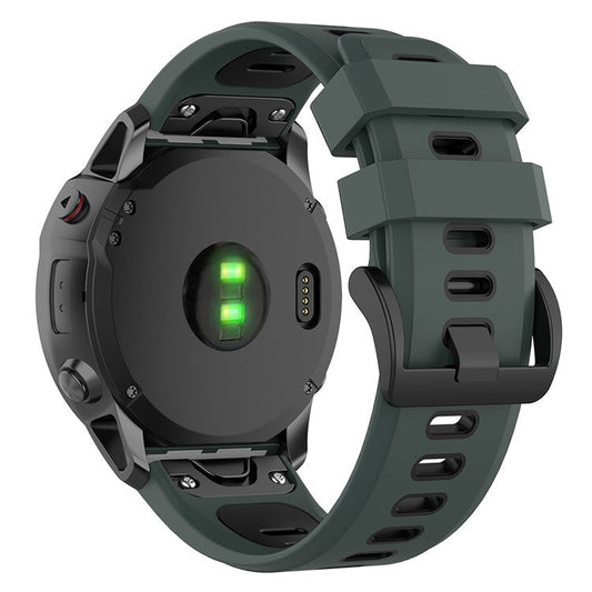 KALEBOL KLB-SSPWGJ-001 For Garmin Fenix 7  /  7 Pro Watch Band QuickFit 22mm Flexible Silicone Wrist Strap - Olive Green+Black