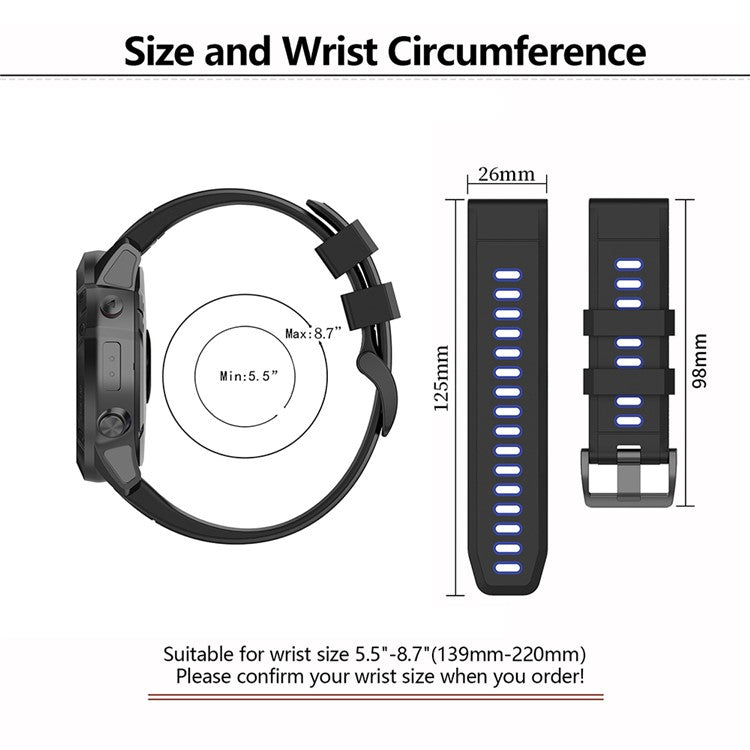 KALEBOL KLB-SSPWGJ-001 For Garmin Fenix 7X / 7X Pro Watchband QuickFit 26mm Silicone Watch Strap - White / Black